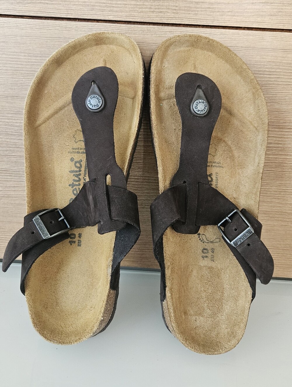 Birkenstock Betula Gizeh Suede Leather Sandals Brown Size 10